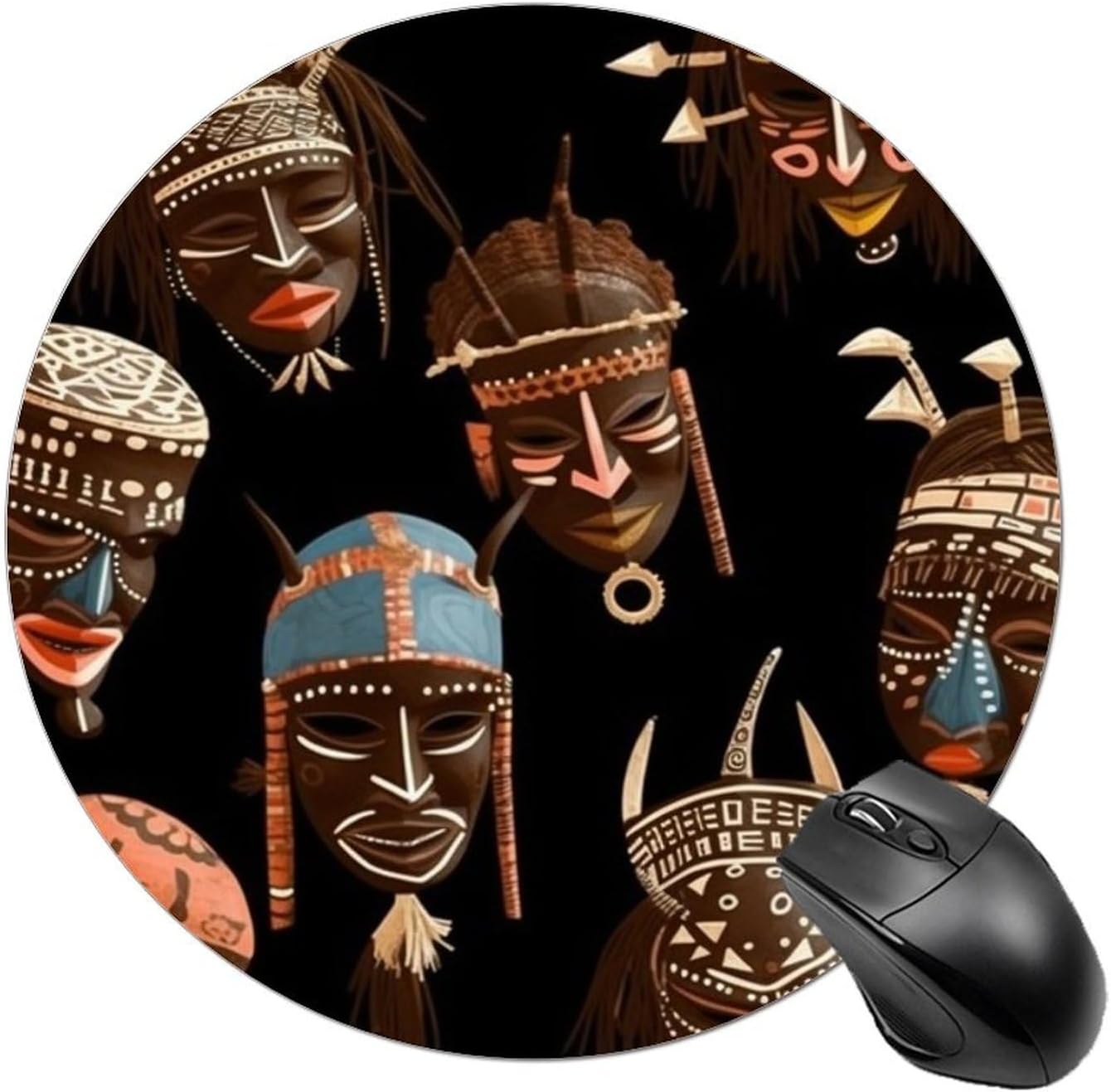 African Ritual Ethnic Tribal Mouse Pad with Non-Slip Rubber Base Personalized Round Mouse Mat Nice and Cute Gaming Mousepad for Computers Home Office Desk Decor Accessories