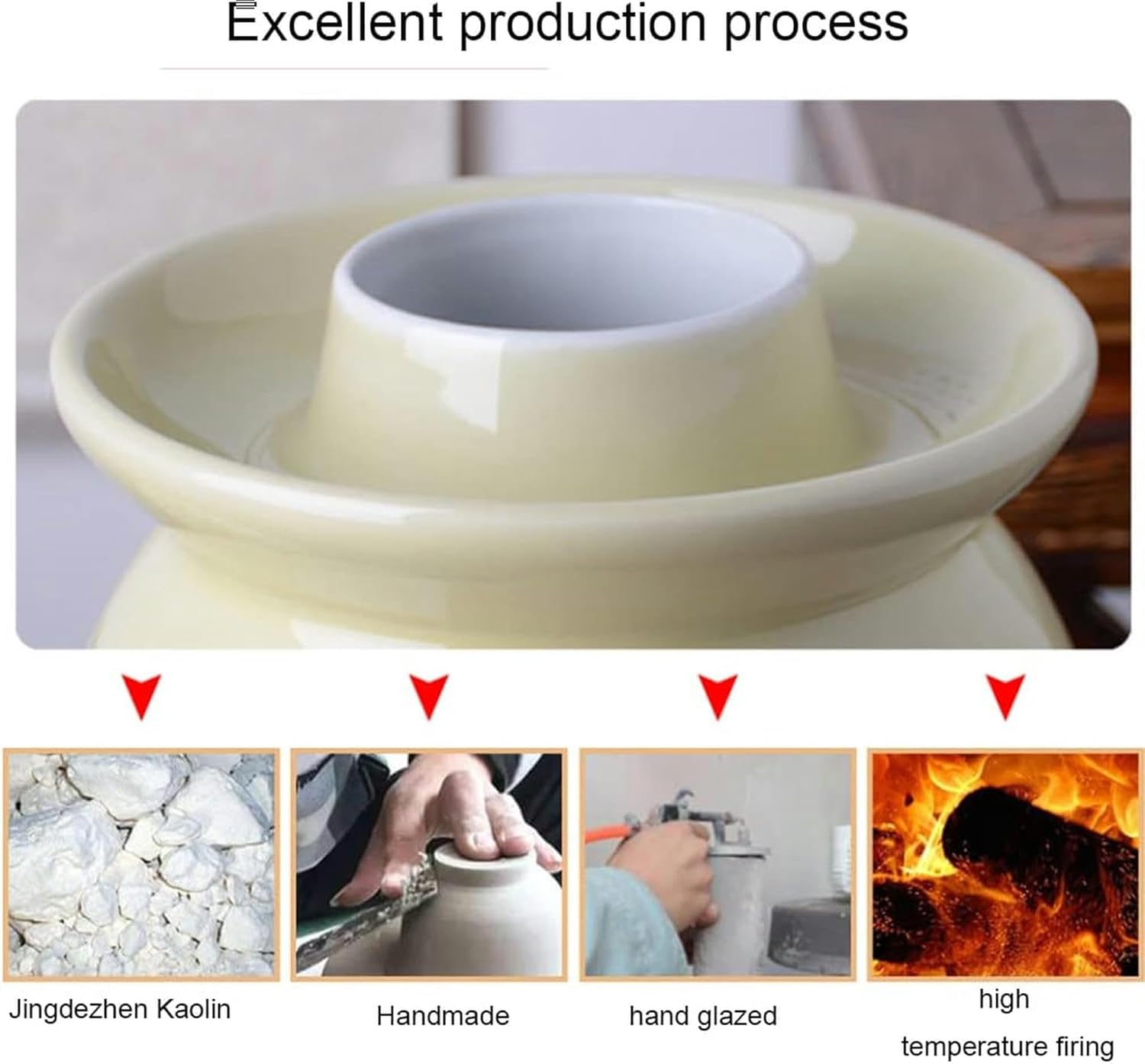 Traditional Chinese Porcelain Pickle Jar, Natural Ceramic Fermentation Crock Pickling Pot,Fermenting Jar with Water Seal Airlock Lid Stoneware Fermenter for Sauerkra 1.5KG*1