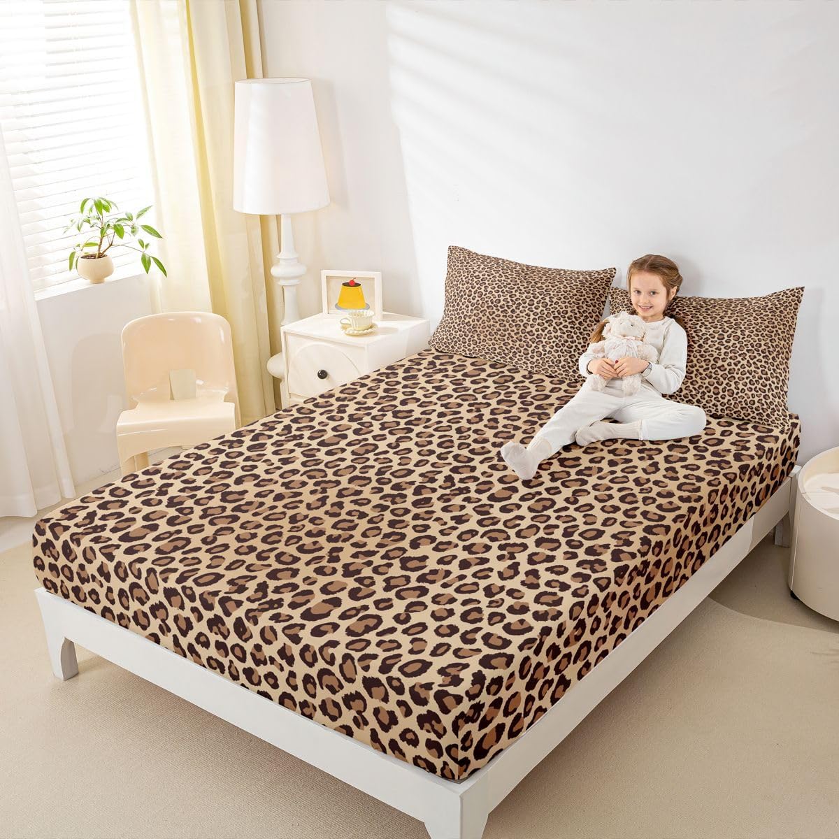 Black Brown Leopard Print Sheet Sets Women Cheetah Print Fitted Sheet for Kids Boys Girls Children Men Africa Animal Wildlife Bedding Set Ultra Soft Decor Safari Bed Cover No Flat Sheet Twin Size
