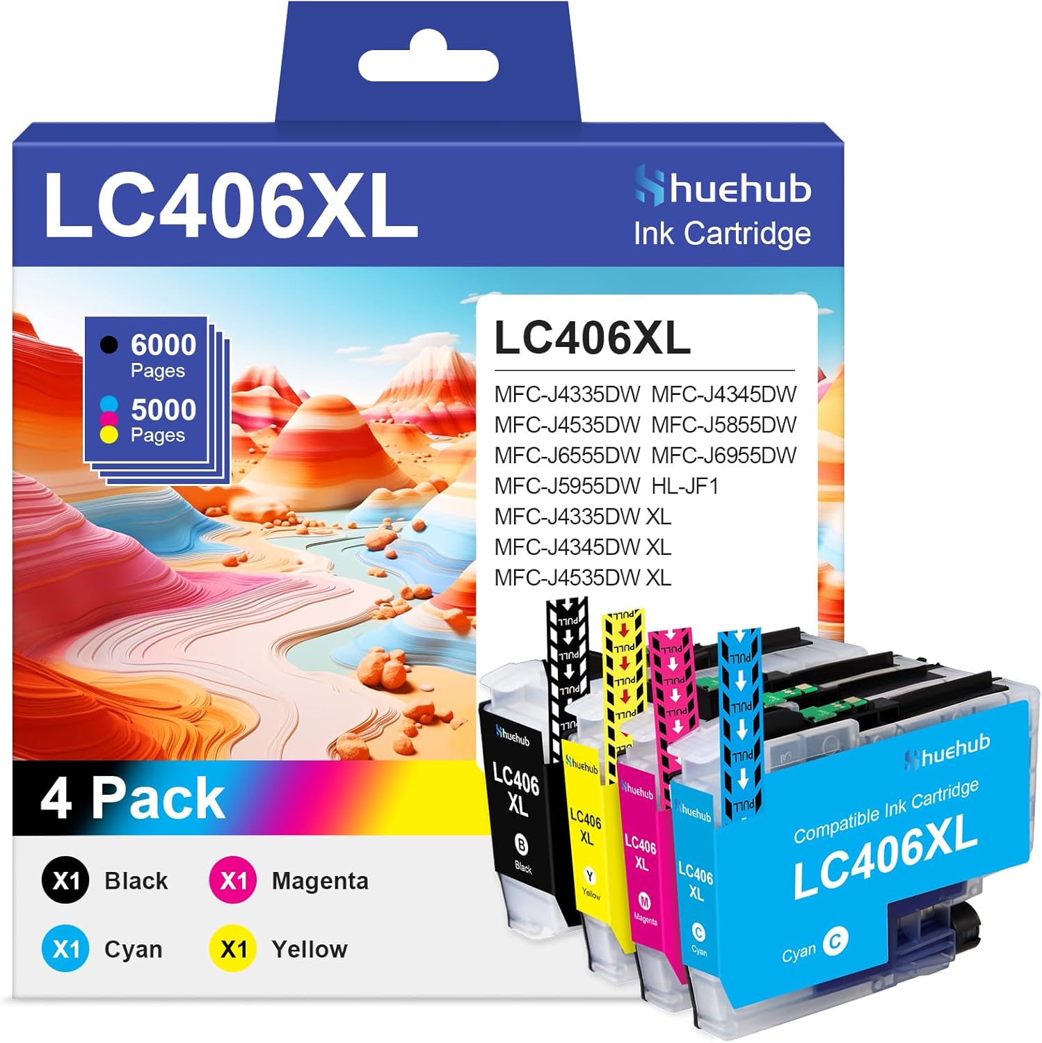 LC406XL Ink Cartridges High Yield Replacement for Brother LC406 LC406 XL 406XL Ink Cartridges for MFC-J4335DW MFC-J4345DW MFC-J4535DW MFC-J5855DW MFC-J6555DW MFC-J6955DW MFC-J5955DW Printer, 4 Pack
