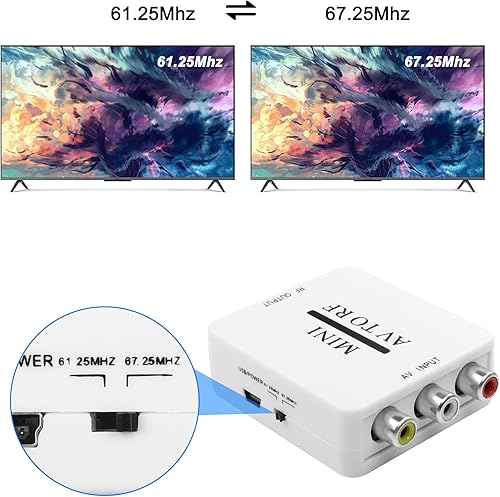 Miniatura 4 de XMSJSIY Modulador RF RCA Compuesto AV CVSB a RF Adaptador de Video Convertidor AV a RF Escalador TV Switcher Soporte RF 67.25Mhz 61.25Mhz para TV