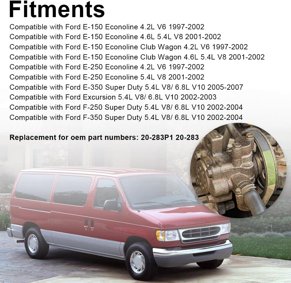 Power Steering Pump with Pulley Compatible with Ford E-150 E-250 Econoline 1997 1998 1999 2000 2001 2002, F-250 F-350 Super Duty Excursion 2002 2003, Replacement for 20-283P1, 20-283