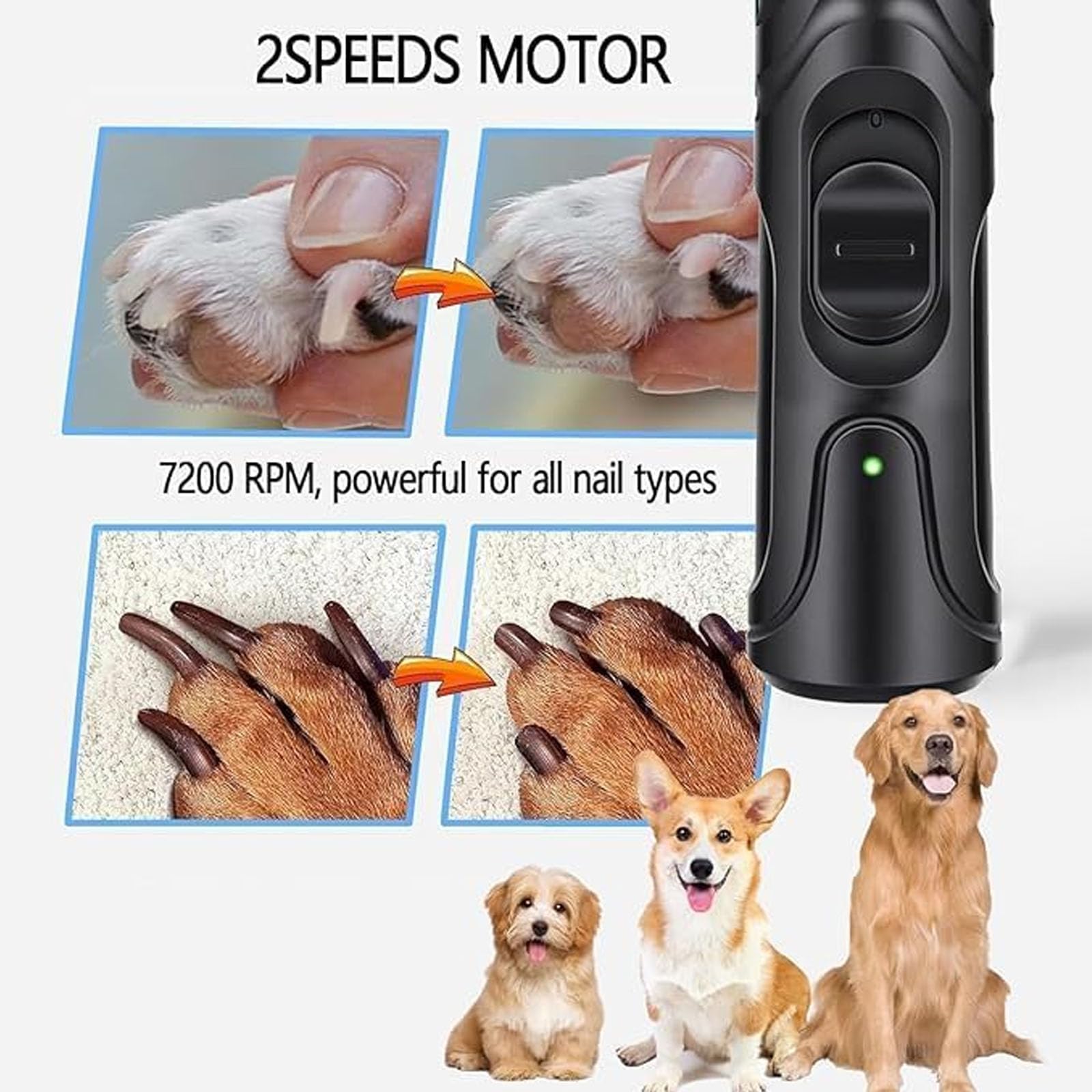 Kit Para Afilar Uñas Para Mascotas, Cortaúñas Silencioso Para Perros, Cortaúñas, Afeitadora De Patas, Afilador De Garras Eléctrico Para Mascotas, Luces LED, Adecuado Para Perros Y Gatos,Black 1