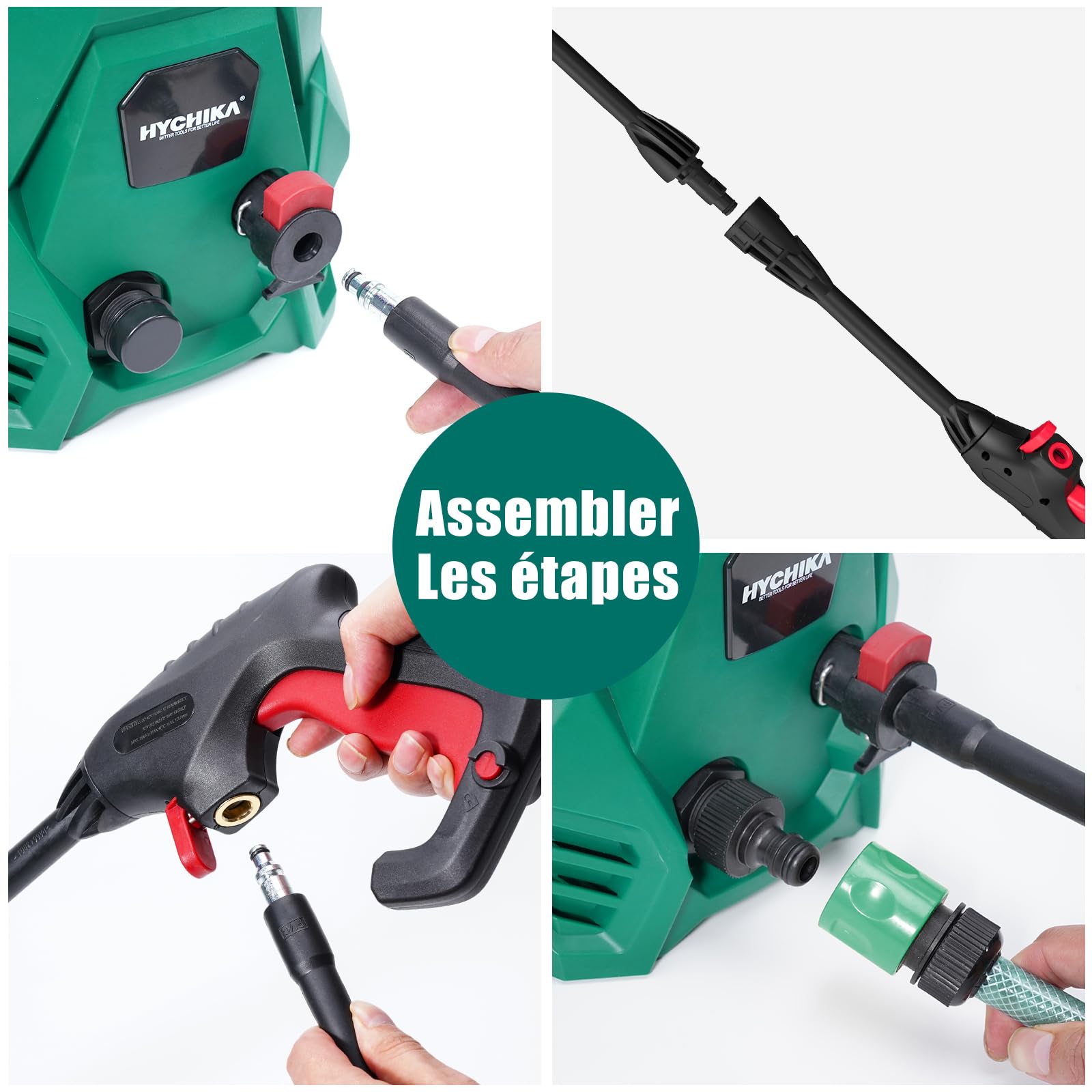 HYCHIKA Nettoyeur Haute Pression, 110 Bar Max. 410 l/h Débit 1500W Lave-auto Portable avec Réservoir Mousse, Tuyau 5m Câble 5m, Nettoyeurs Haute-pression Idéal pour Voitures Clôtures Patios