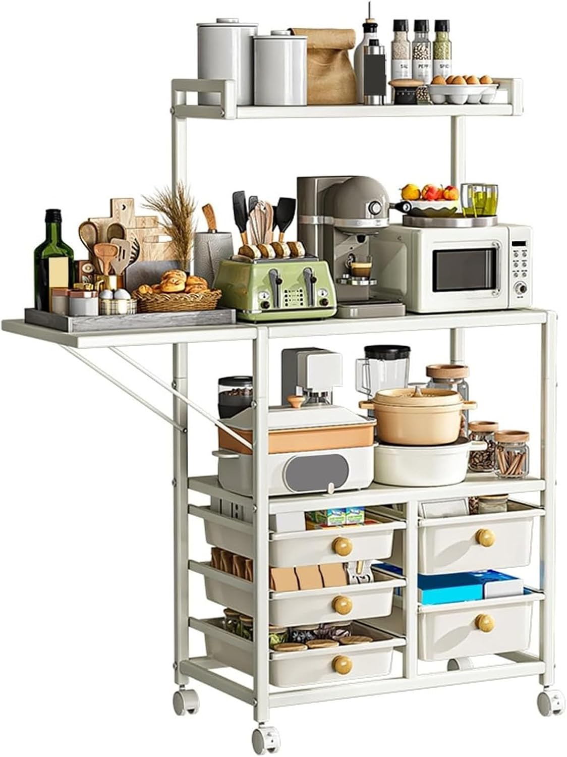 JKGHK Tall Kitchen Storage Cabinet Rack, Pantry Cabinet Storage Cart Sideboard with Wheels, Kitchen Cart with Extension Table, Freestanding Sideboard Buffet Cabinets(120cm/47.2in)