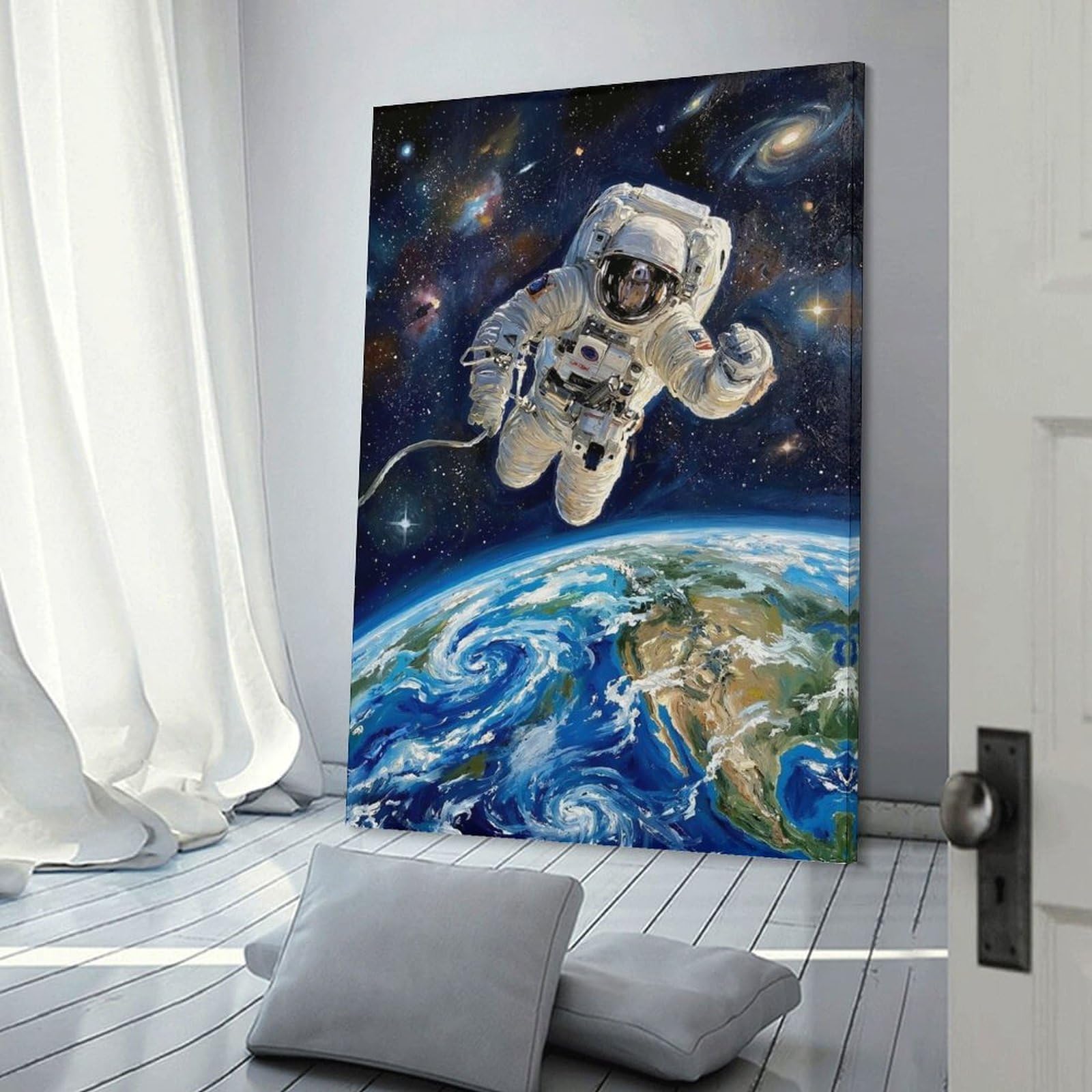Junmoney Astronaut in Space Above Earth Painting Canvas Wall Picture, 16x24inch(40x60cm), for Home, Office, Studio Or Guest Room, A Flexible Wall Accent for Shared Spaces
