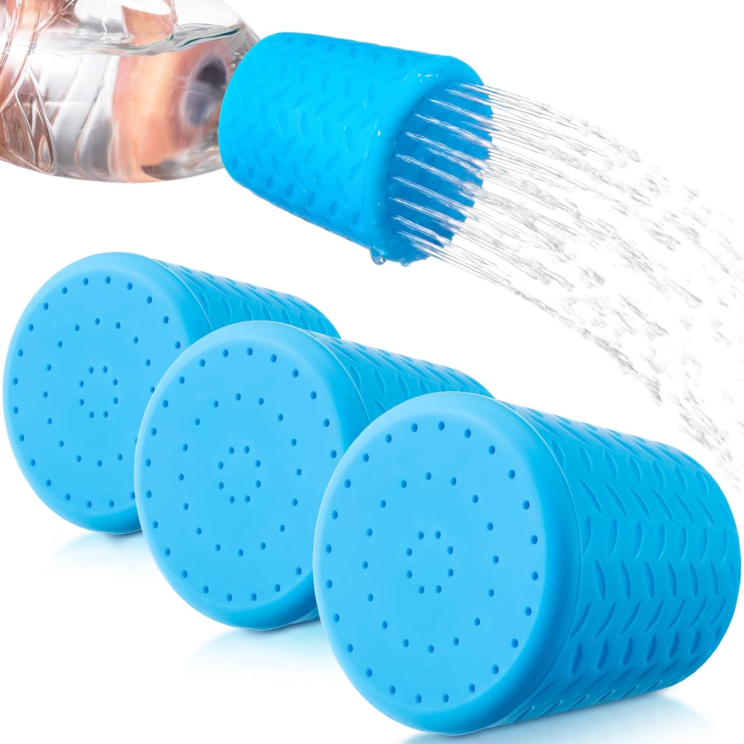 3 Pieces Portable Outdoor Shower for Dogs, Bottle Attachment Outdoor Water Sprayer Accessory, Works with Most Plastic Water or Soda Bottles from 16 oz to 2 Liters (Sky Blue, Light Green, Orange)