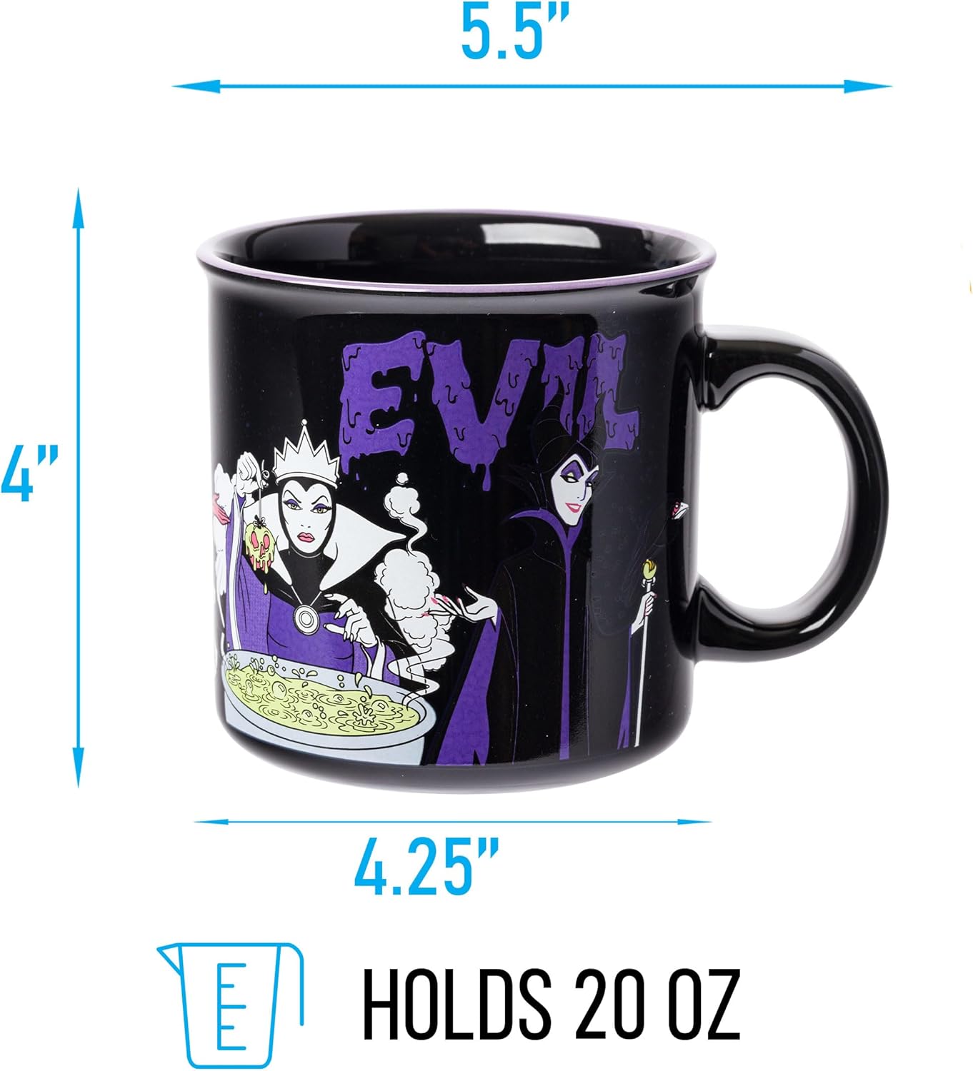 Silver Buffalo Disney Villains Evil Featuring Ursula, Cruella de Vil, The Evil Queen, and Maleficent Ceramic Camper Mug, 20 Ounces - Image 2