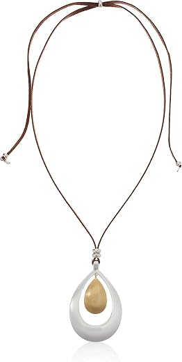 Lucky Brand Women's Two Tone Cognac LeatherPendant Necklace, One Size, Metal