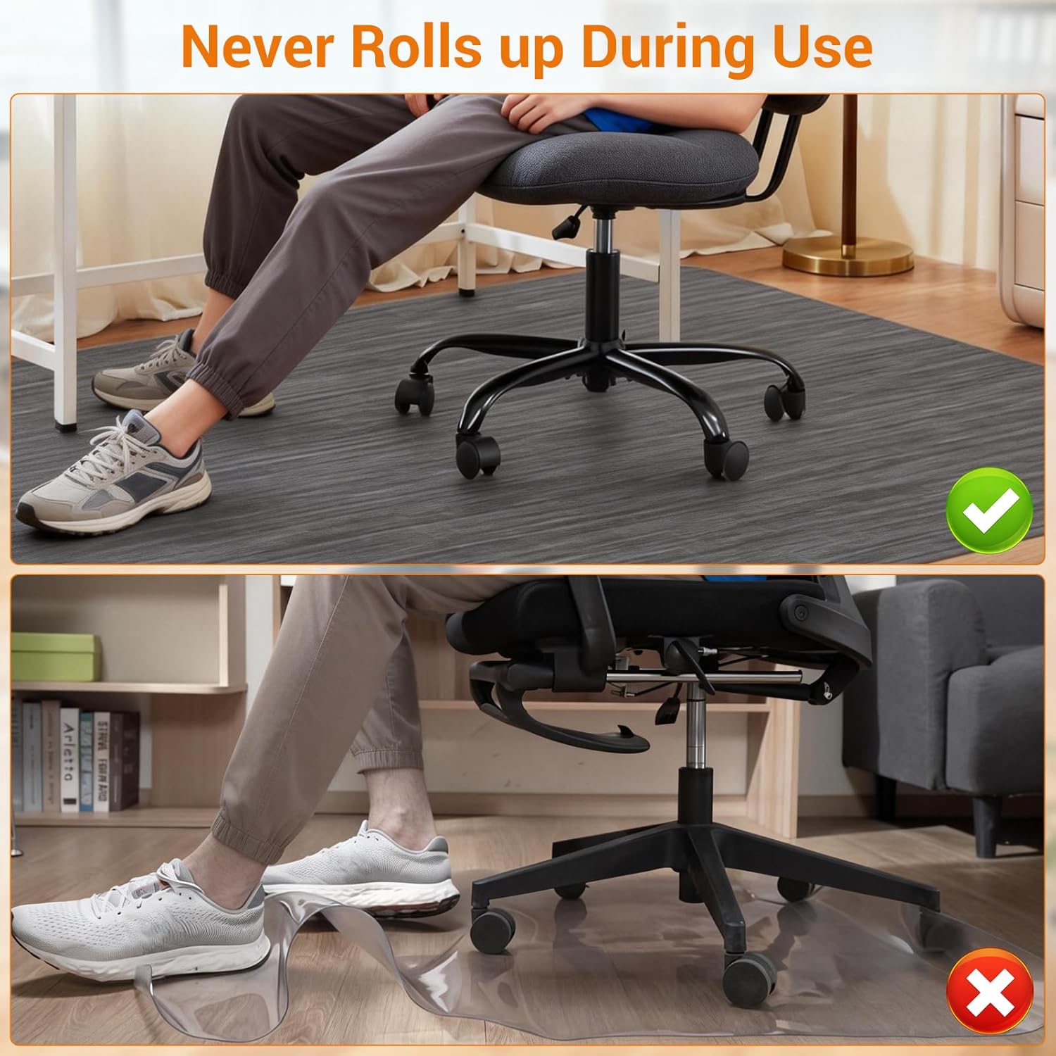 Garvee Office Chair Mat for Hardwood Floor, 48" x 60" Under Desk Computer Rolling Chair Mat for Wood Tile Floor, Anti-Slip Backing Under Desk Low-Pile Office Rug Floor Mats Black Gray