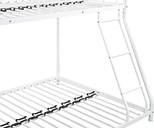 Miniatura 7 de CNANXU Literas de tamaño individual sobre matrimonial, litera baja de metal con rieles de protección, escalera para dormitorio compartido de niños y