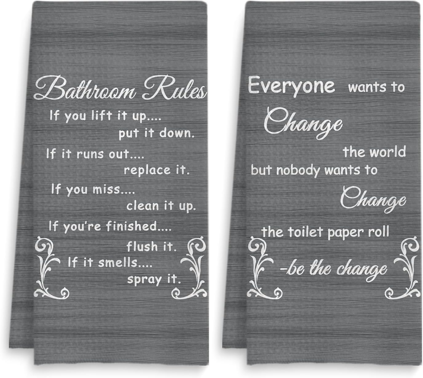 Funny Bathroom Rules Decorative Hand Towels Set of 2, Rustic Farmhouse Hand Towels for Bathroom Decor, 16x24 Inch(Elegant Gray Style)