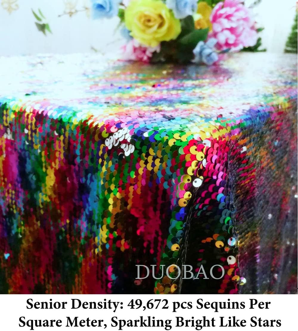 DUOBAO Sewing Fabric by The Yard Rainbow to Silver Changing Color Material 5 Yards Unique Quality Materials Mesh Sequins Flip Sequin Fabrics for Dress/Tablecloth/Backdrop