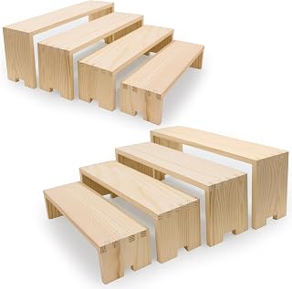 Yikaroeli 2 Set Large Wooden Cupcake Stands Wood Display Risers Dessert Table Display Set Cake Stand Display Shelf 4Tiered 8Pcs Racks Food Risers for Party