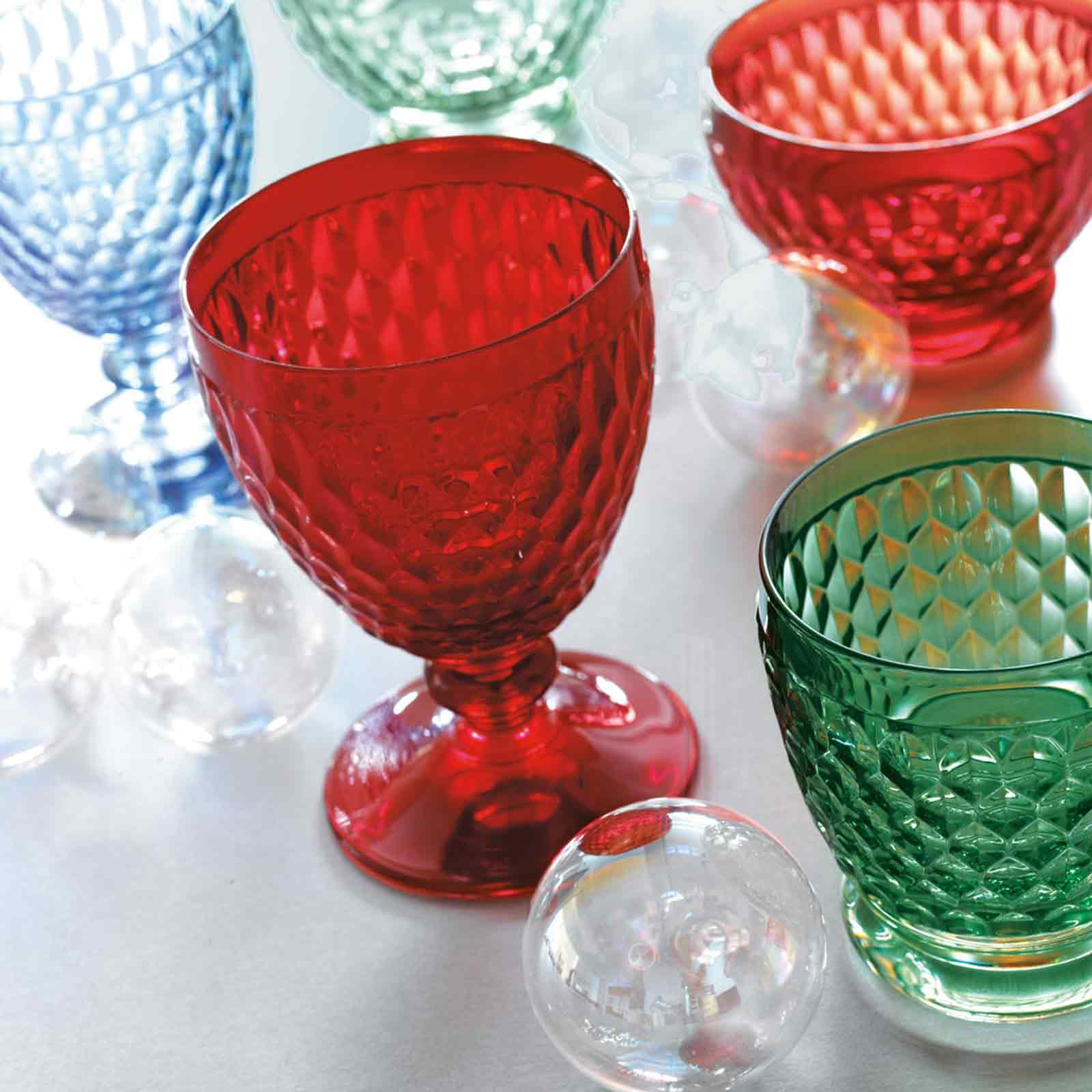 Villeroy & Boch Boston Coloured Szklanki do wody Red zestaw 4 sztuk, 400 ml, kolorowe szklanki do napojów fasetowych, szkło kryształowe do napojów bezalkoholowych, nadają się do mycia w zmywarce