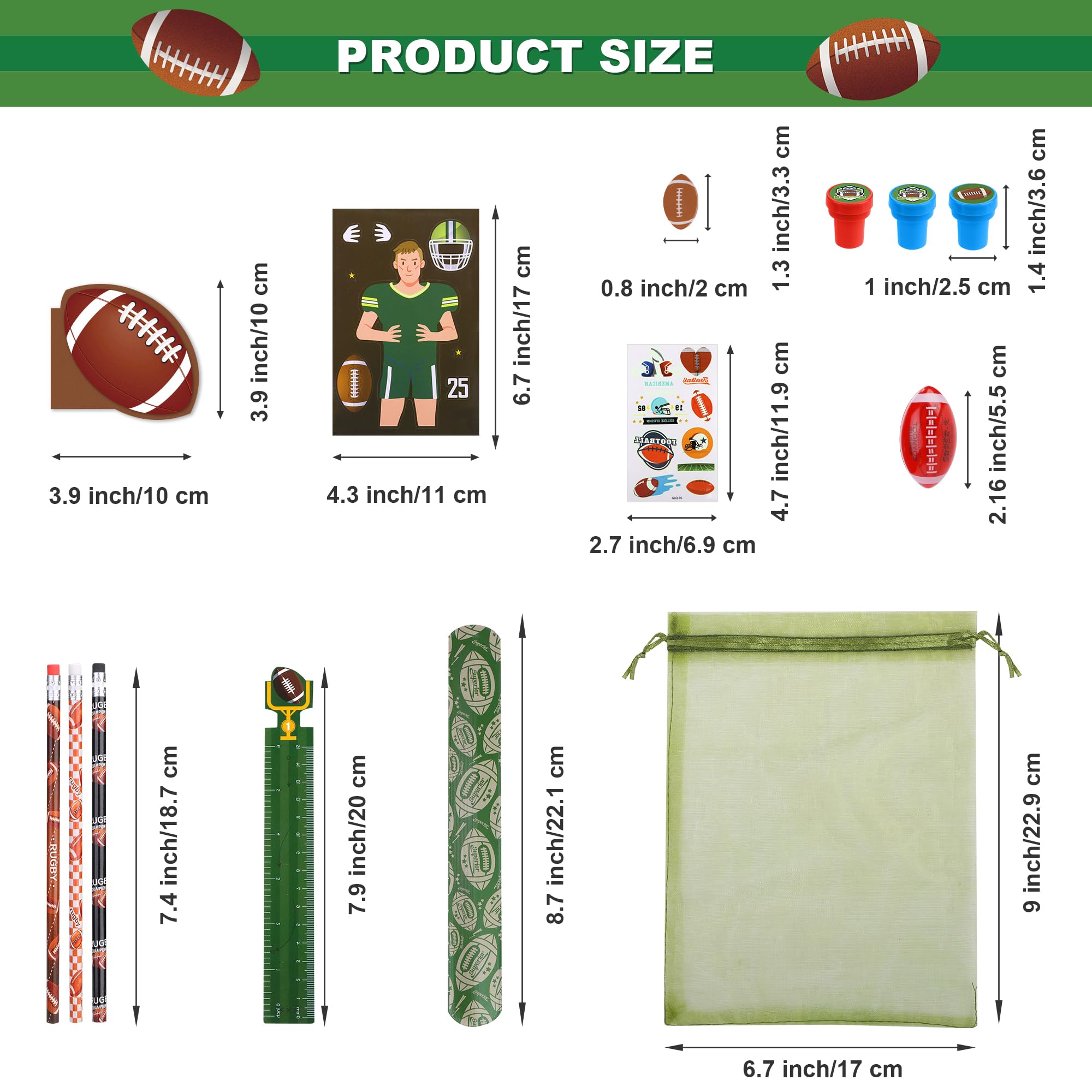 Aneco 170 Piece Football Party Favor Set Football Goodie Bag Stuffers Mini Card Pencil Sharpener Eraser Stamp Slap Bracelet Sticker School Stationery Bulk for Sport Party Team Game Prize Birthday Gift