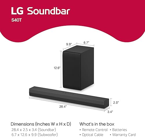 Miniatura 2 de LG Barra de sonido S40T de 2.1 canales con subwoofer inalámbrico, sinergia de TV, interfaz Wow, sonido AI Pro (nuevo modelo 2024)