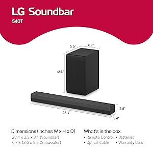 LG S40T 2.1 ch.Soundbar with Wireless Subwoofer, TV Synergy, Wow Interface, AI Sound Pro (2024 New Model)