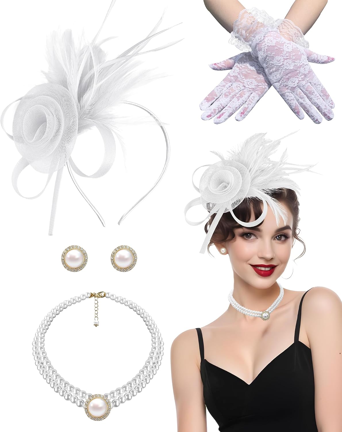 4Pcs Fascinators Hat for Women Tea Party Veil Mesh Headband Feather Hat for Women Wedding Cocktail