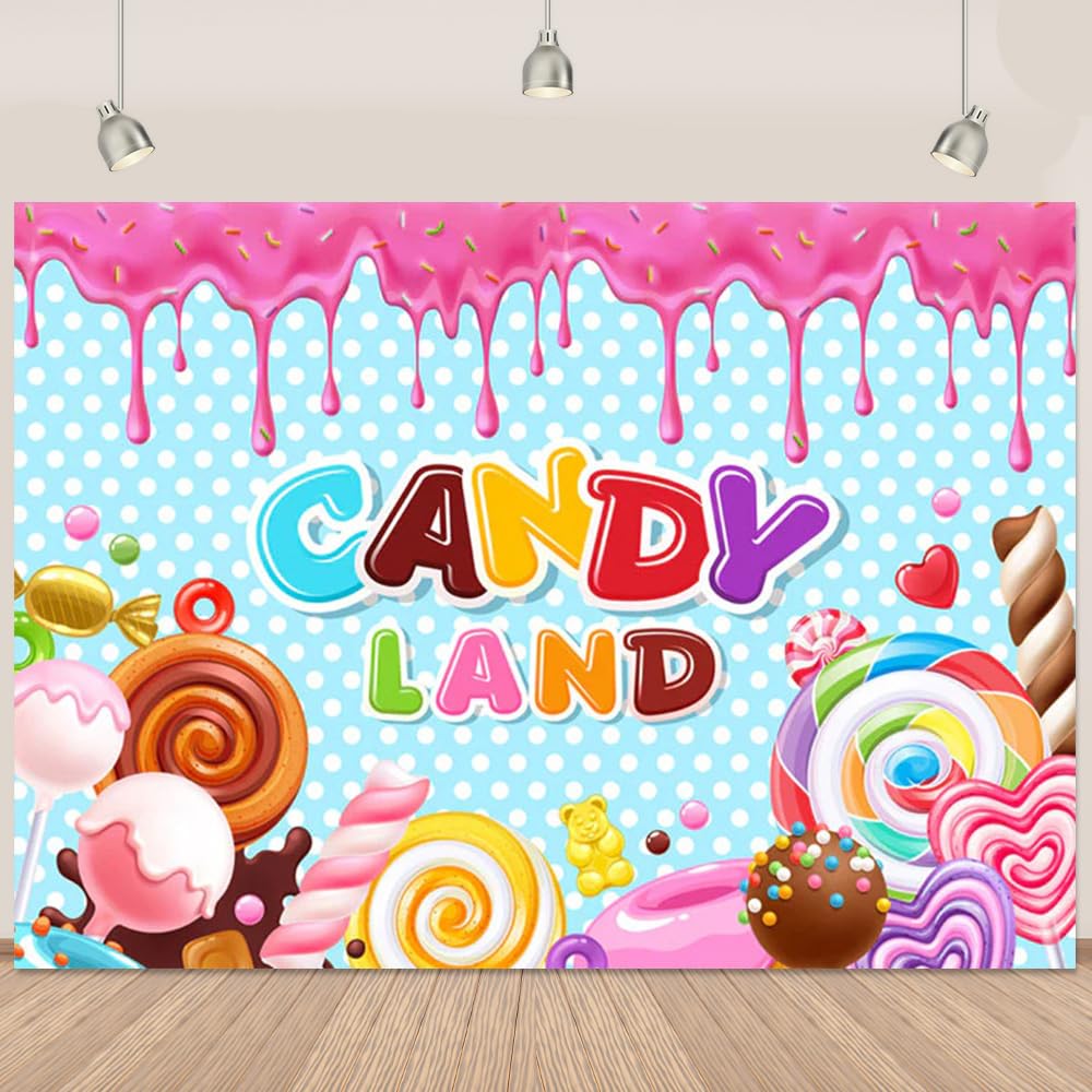 Candyland Backdrop Birthday Banner Sweet Donut Lollipop Pink Sweet Girls Candyland Party Decorations Banner Birthday Party Photography Background for
