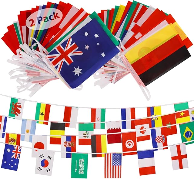 2 Pack World Cup Decorations 2022 Bunting Flag,32 Football Team Nation Flags Bunting Banner for World Cup,Garden Bar Restaurant Party Decoration