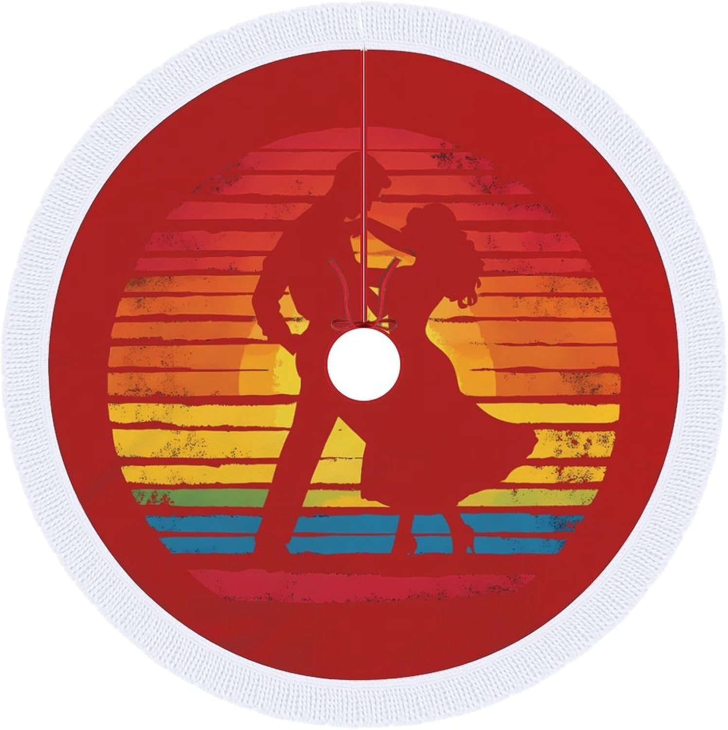 Salsa Dancing Dancer Vintage Christmas Tree Skirt Round Xmas Tree Mat Ornaments Tree Skirts with Tassels for Holiday Party