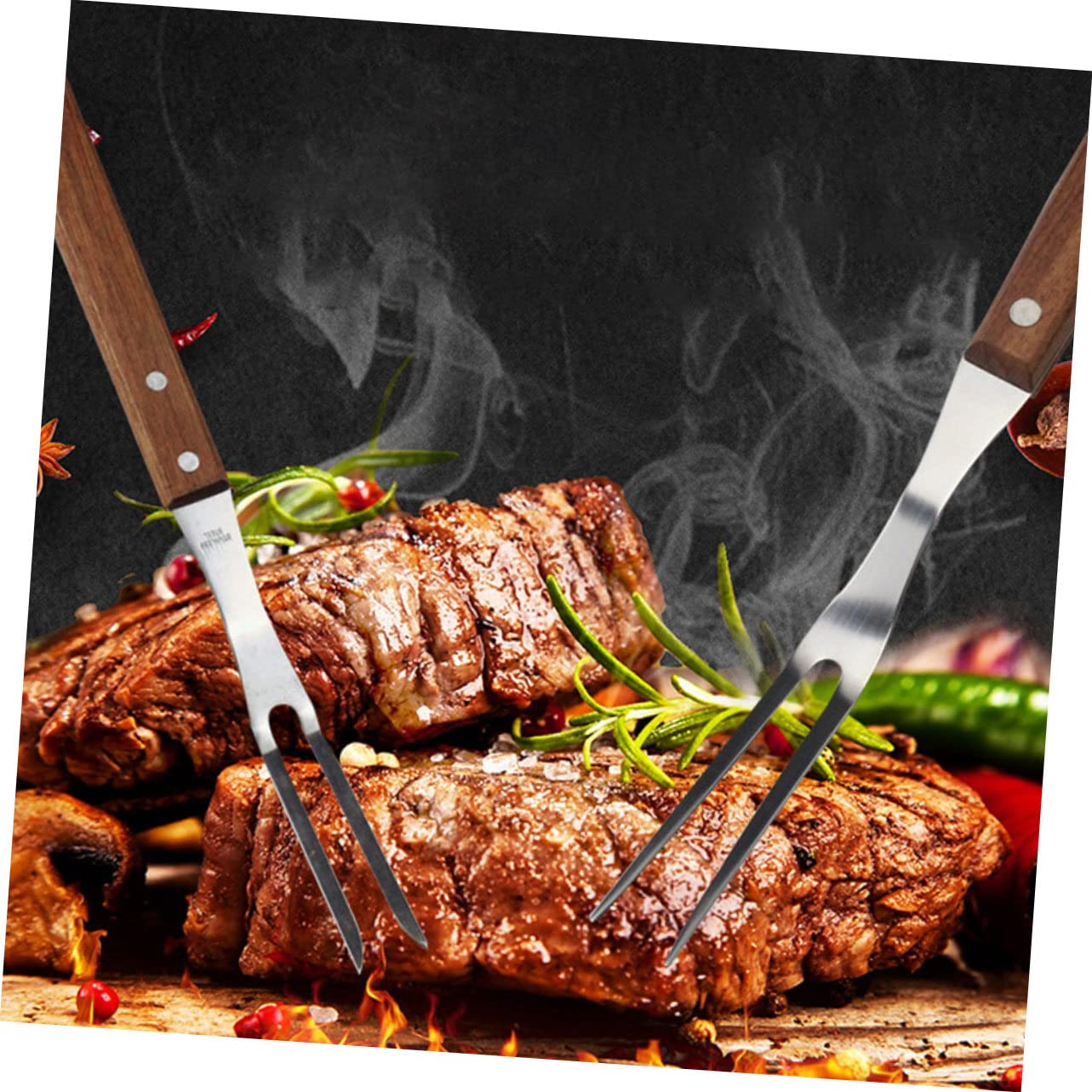 Happyyami 3pezzi Forchetta Da Barbecue Inossidabile Con Manico Utensile Per Grigliate All Aperto Resistente Alta Temperatura Per Spiedini e Design Pratico e Durevole