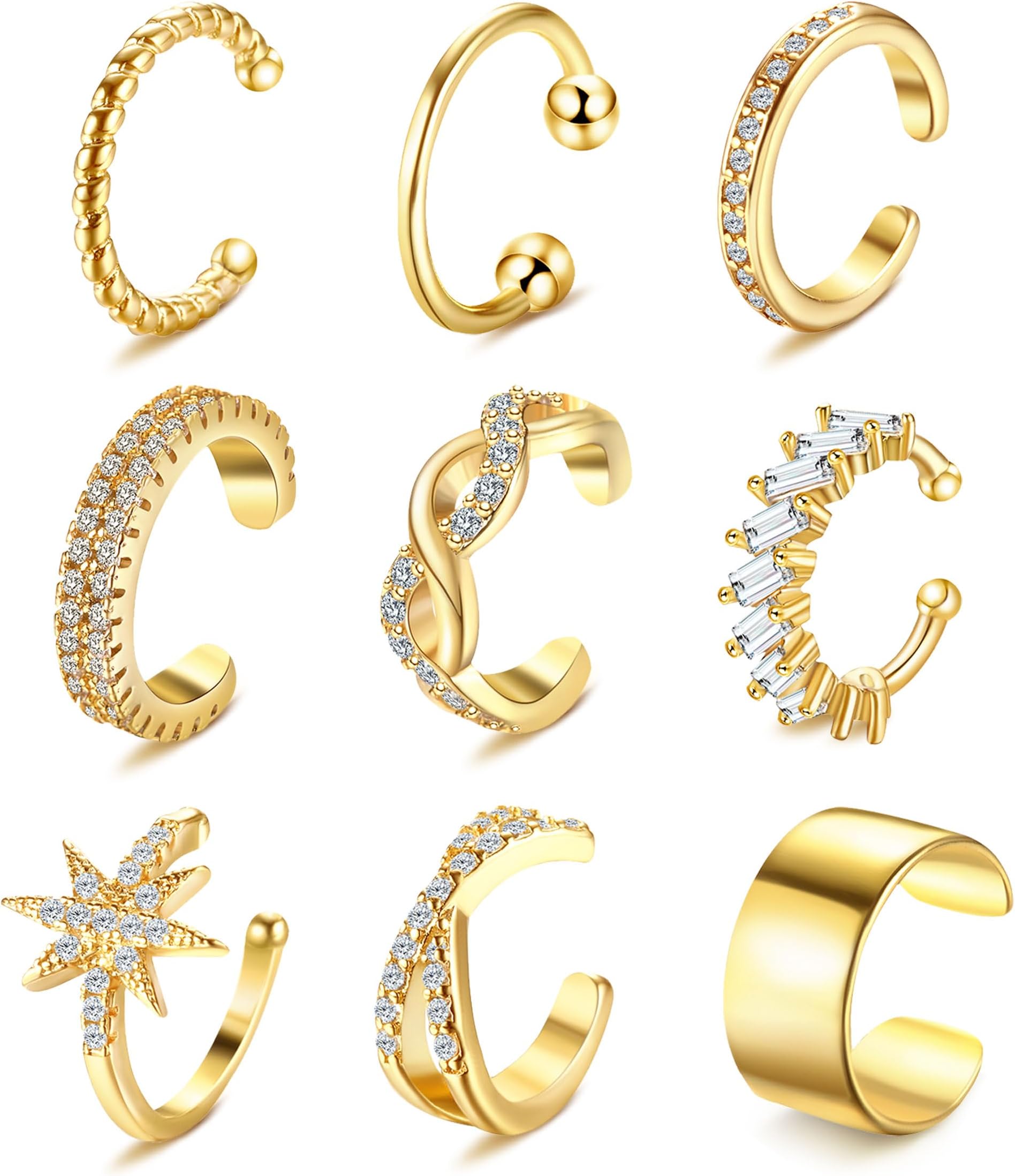9Pcs Ear Cuff 14K Gold Plated Cuff Earrings Gold Ear Cuffs Non Pierced Ear Clips Cartilage Earring Fake Earrings