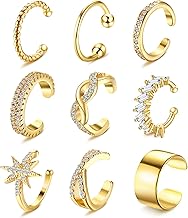 Dochais 9Pcs Ear Cuff 14K Gold Plated Cuff Earrings Gold Ear Cuffs Non Pierced Ear Clips Cartilage Earring Fake Earrings