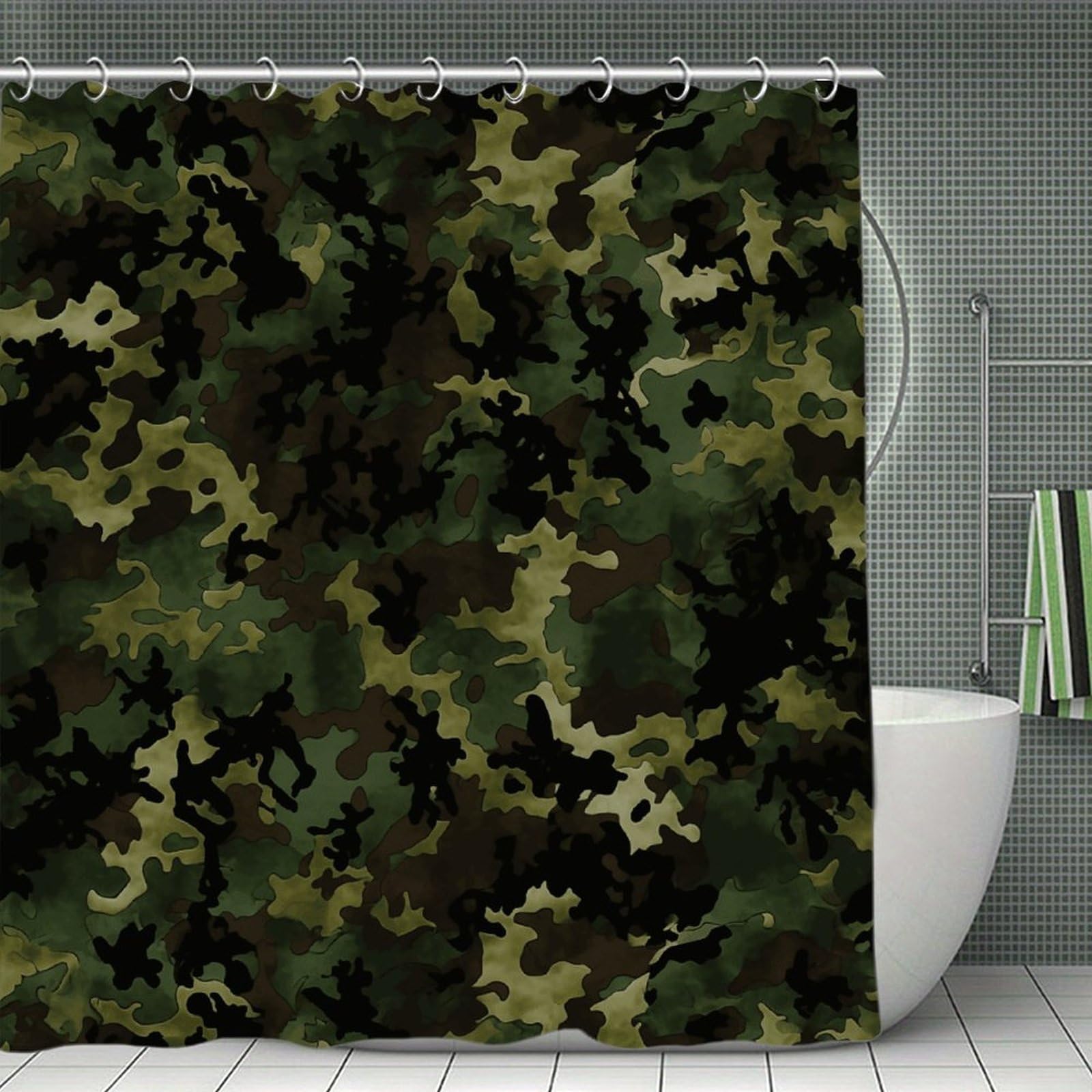 VstaDank Camouflage Pattern Shower Curtain Light-Weight Blackout Bathroom Curtain Washable Shower Liner 71x71 Inch Bath Curtain with Metal Holes Bathtub Bath Room