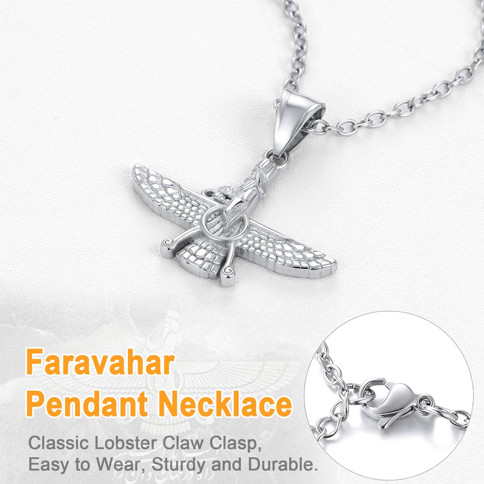 U7 Naszyjnik z Faravaharem, Faroharem ze stali nierdzewnej, amulet zoroastryzmu, irański, perski, modna biżuteria dla mężczyzn