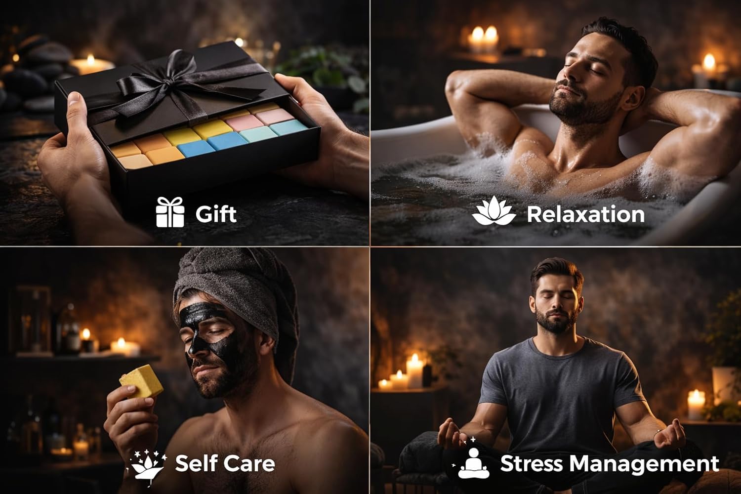 Bath Bombs for Men - Gift Set of 18 Square Shaped Handmade Natural Bath Bombs of 2.5 oz w/Essential Oils, Unique Manly Scents, for Boyfriend, Husband, Father - 18 Pack Square