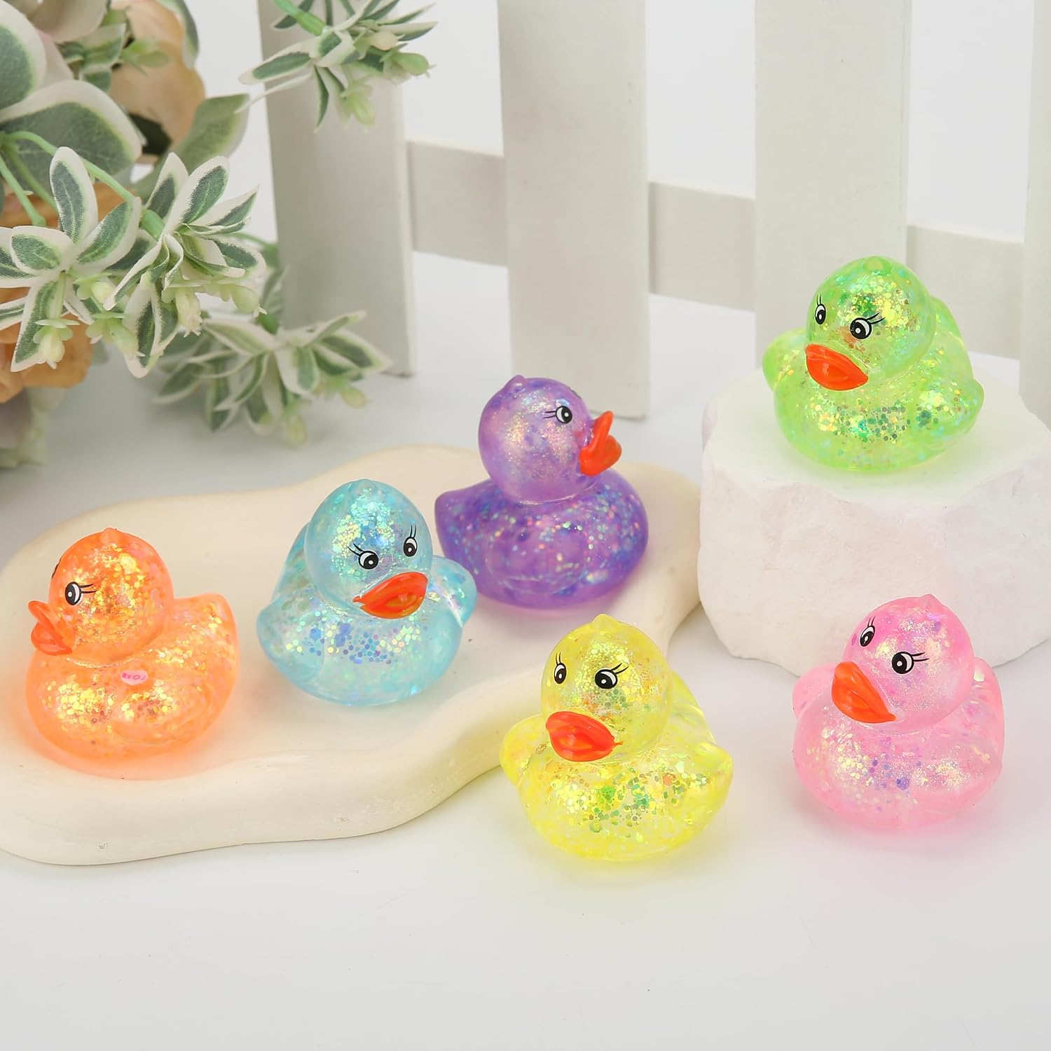 12 Pcs Gliter Mini Duck Squishy, Cute Colorful Slow Rise Fidget Stress Balls for Adult Sensory Ducks for Gifts Office Stocking Stuffer ADHD Autism Anxiety Relief
