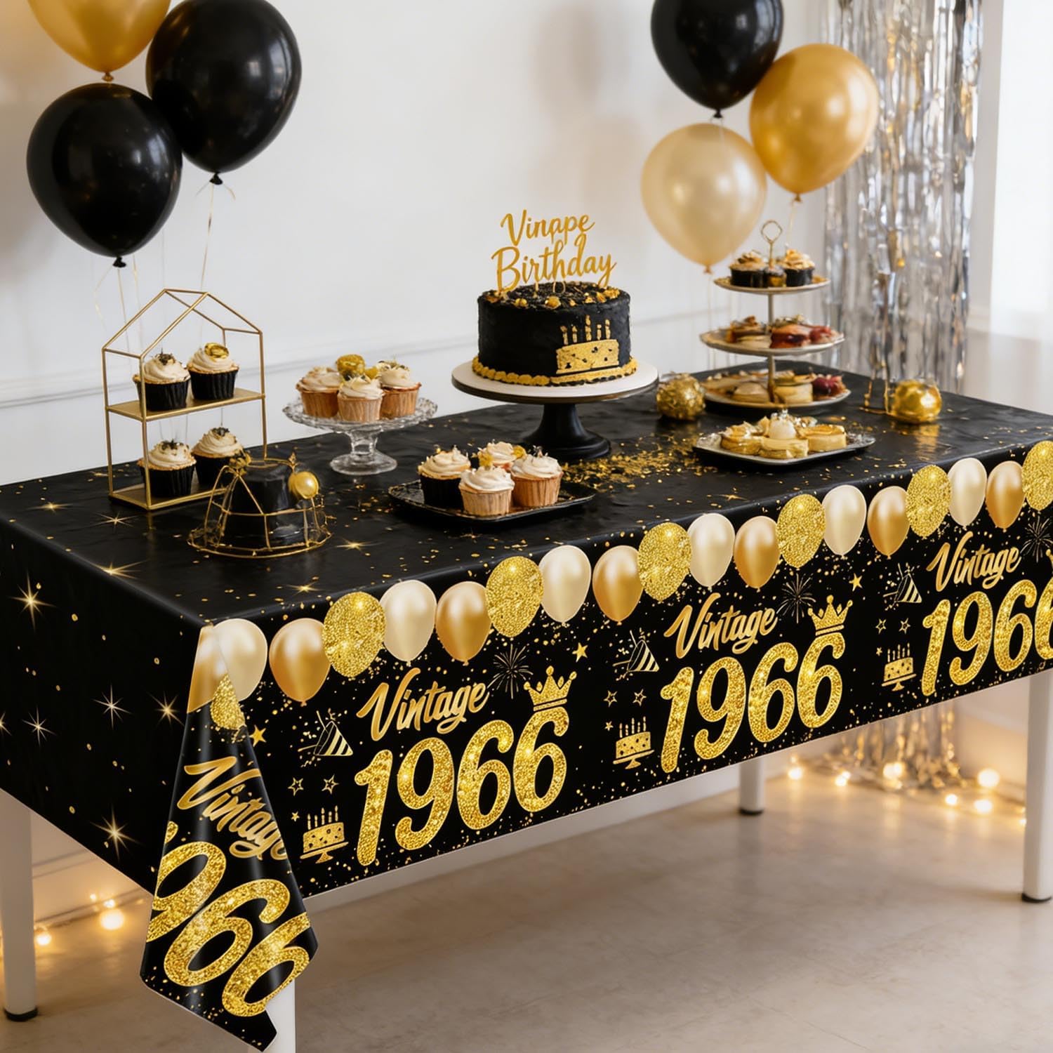 Oigco 2 Pack 60th Birthday Tablecloth, Black and Gold Happy 60th Birthday Decorations Disposable Plastic Birthday Table Cover Party Supplies for Men Woman, 54 x 108 Inch