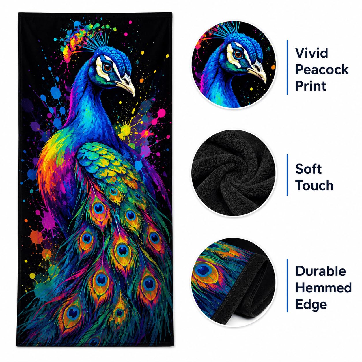 Serviette de Plage Paon Coloré Microfibre Rapide 200x200 cm