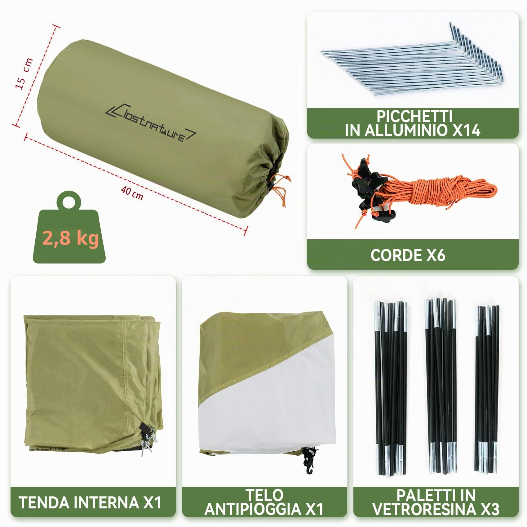 Clostnature Tenda 2 Posti con Portico - Tenda Campeggio Impermeabile Doppio Strato, Leggera e Antivento, Facile da Montare per Escursioni, Backpacking