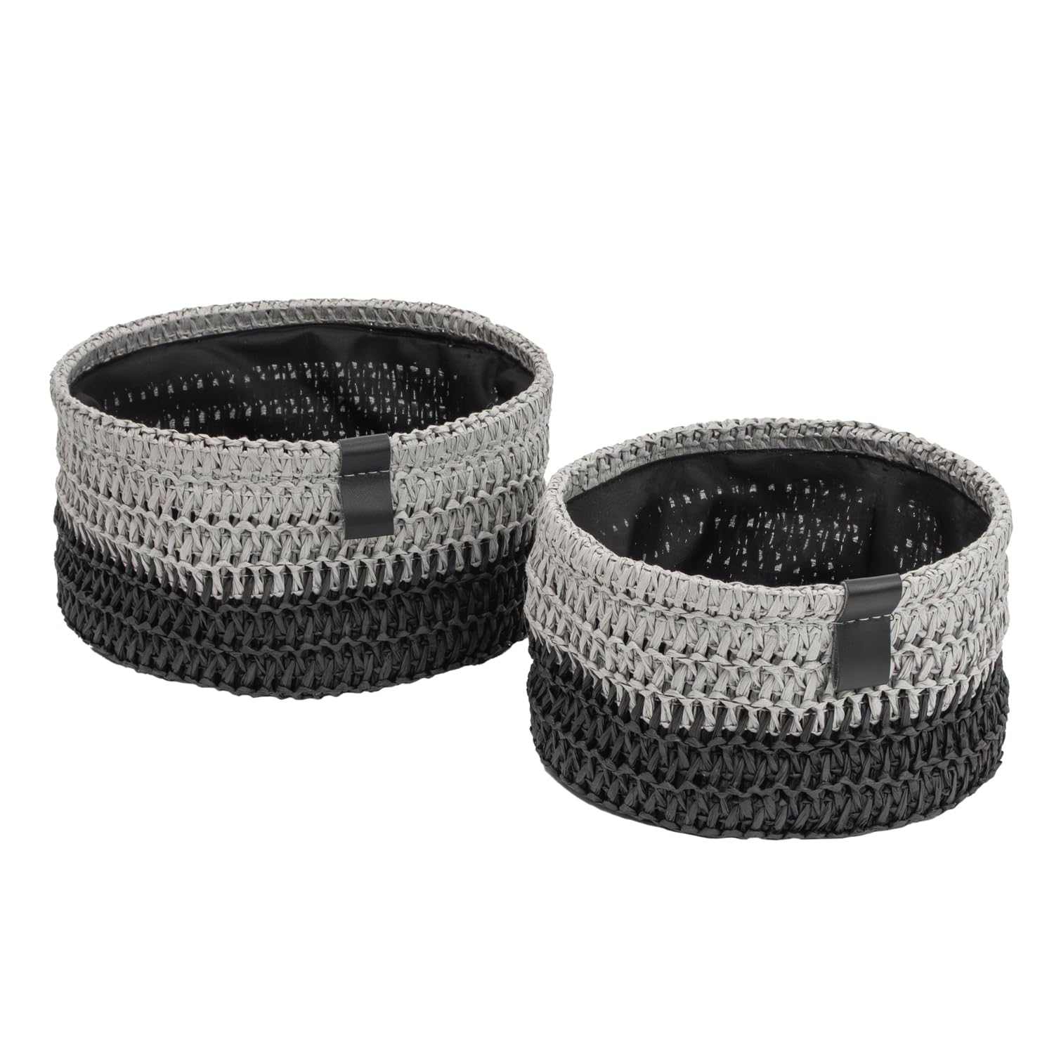 JVL Kenzi Set of 2 Round Storage Baskets, Home Tidy Solutions, Light Grey