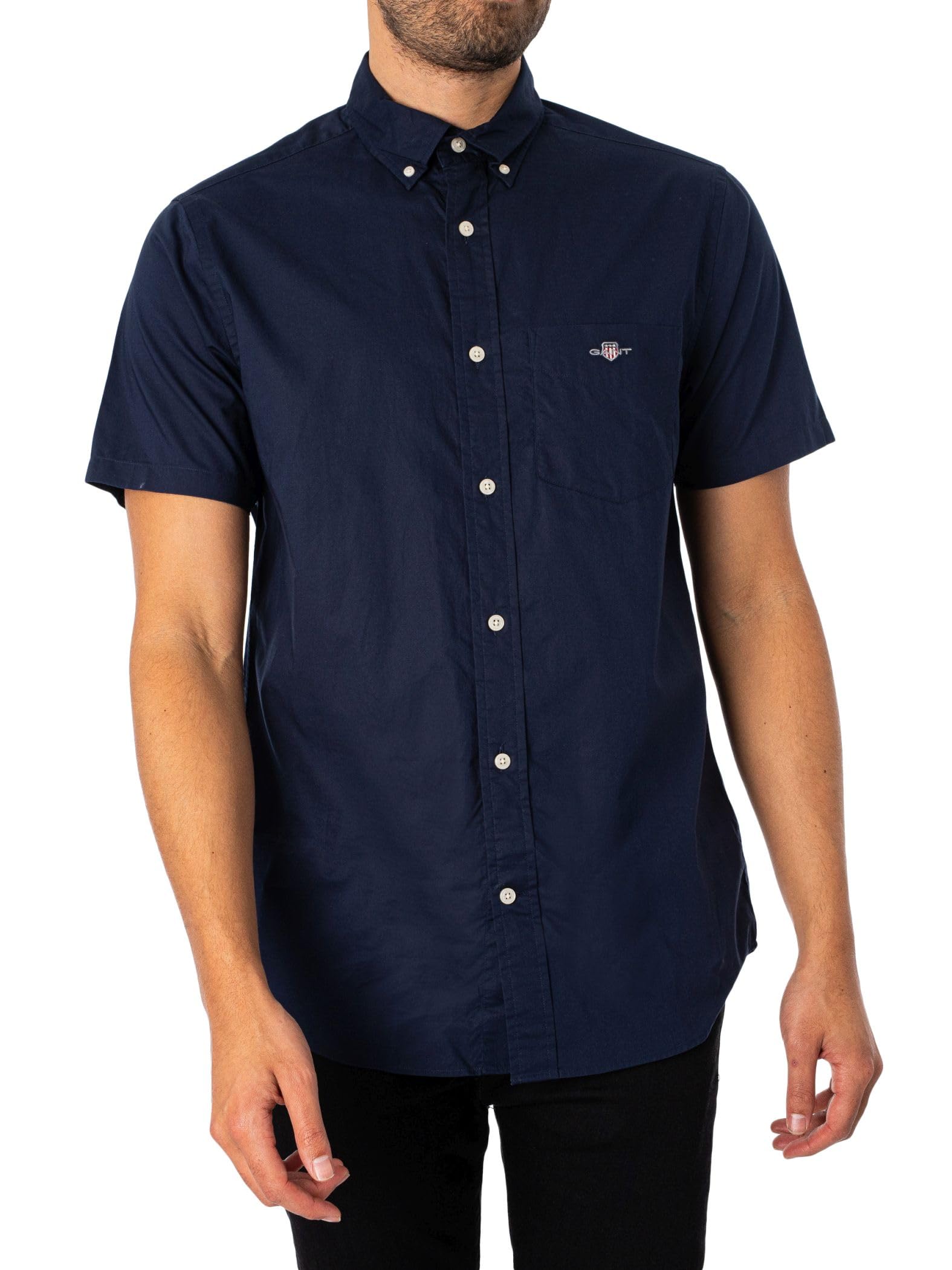 GANT Hombre Camisa Regular De Popelina Manga Corta, Light Blue