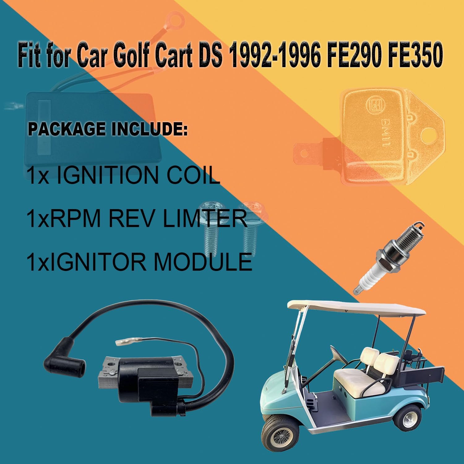 Ignition Coil 1016492 For Car Golf Cart DS 1992-1996 FE290 FE350 with RPM REV Limiter 1016511 Ignitor Module 21119-2139 with Spark Plug