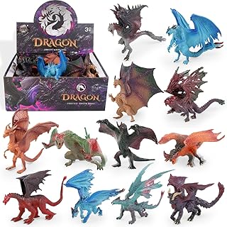 12 Pcs Dragon Toy Figures, 5" Large Realistic Hand Painted Mythical Figurines, Assorted Designs for Kids Party Favors & Cake Toppers