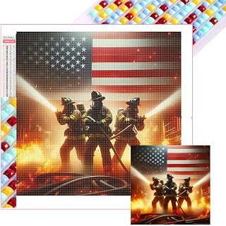 5D DIY Full Square Drill Painting Firefighters American Fire Kit45x45cm