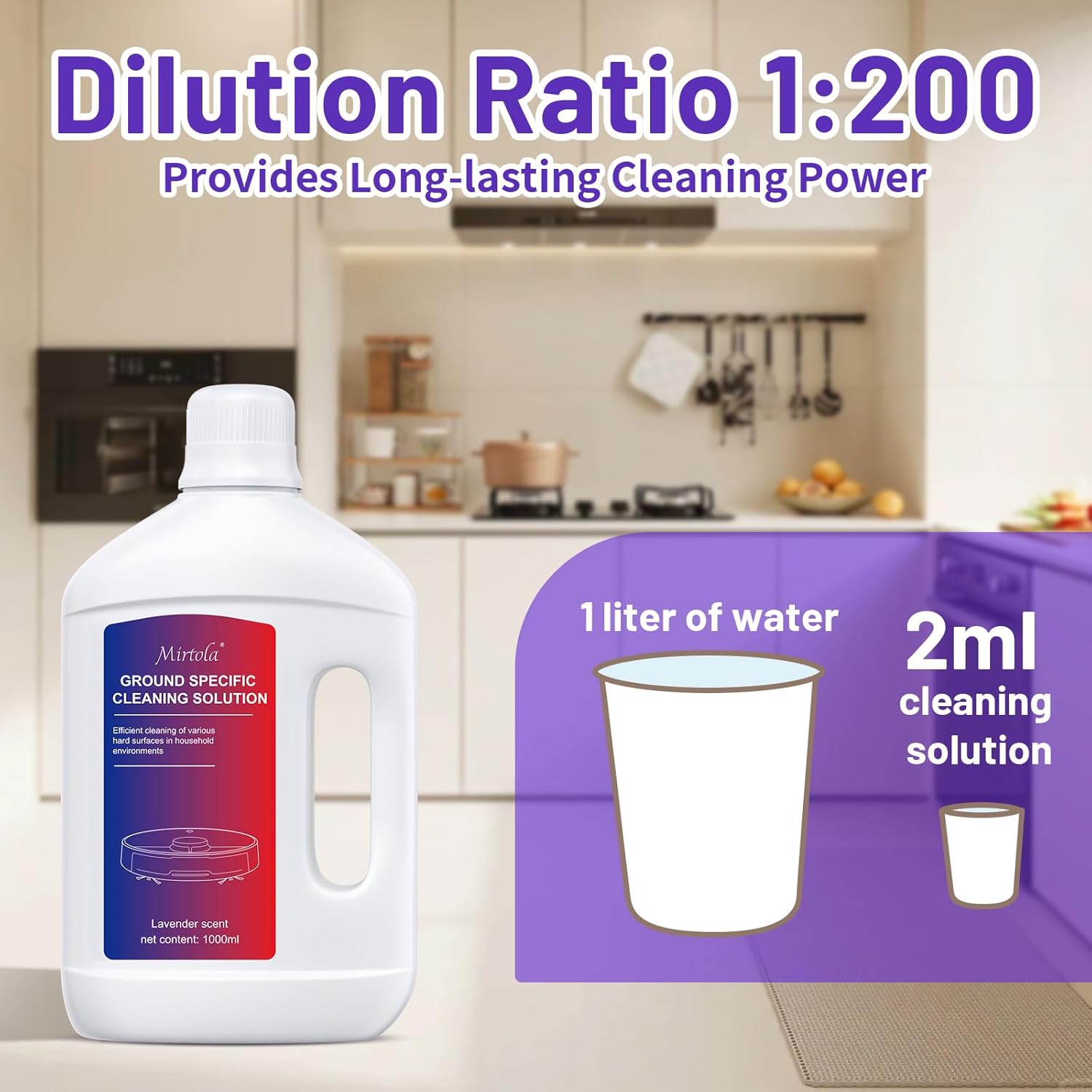 Multi-Surface Floor Cleaning Solution Compatible with Dreame Cleaning Solution, Lavender Scent, Deep Clean, Suitable for All Mopping Robot Vacuums and Cordless Wet/Dry Mops (2000 ml)