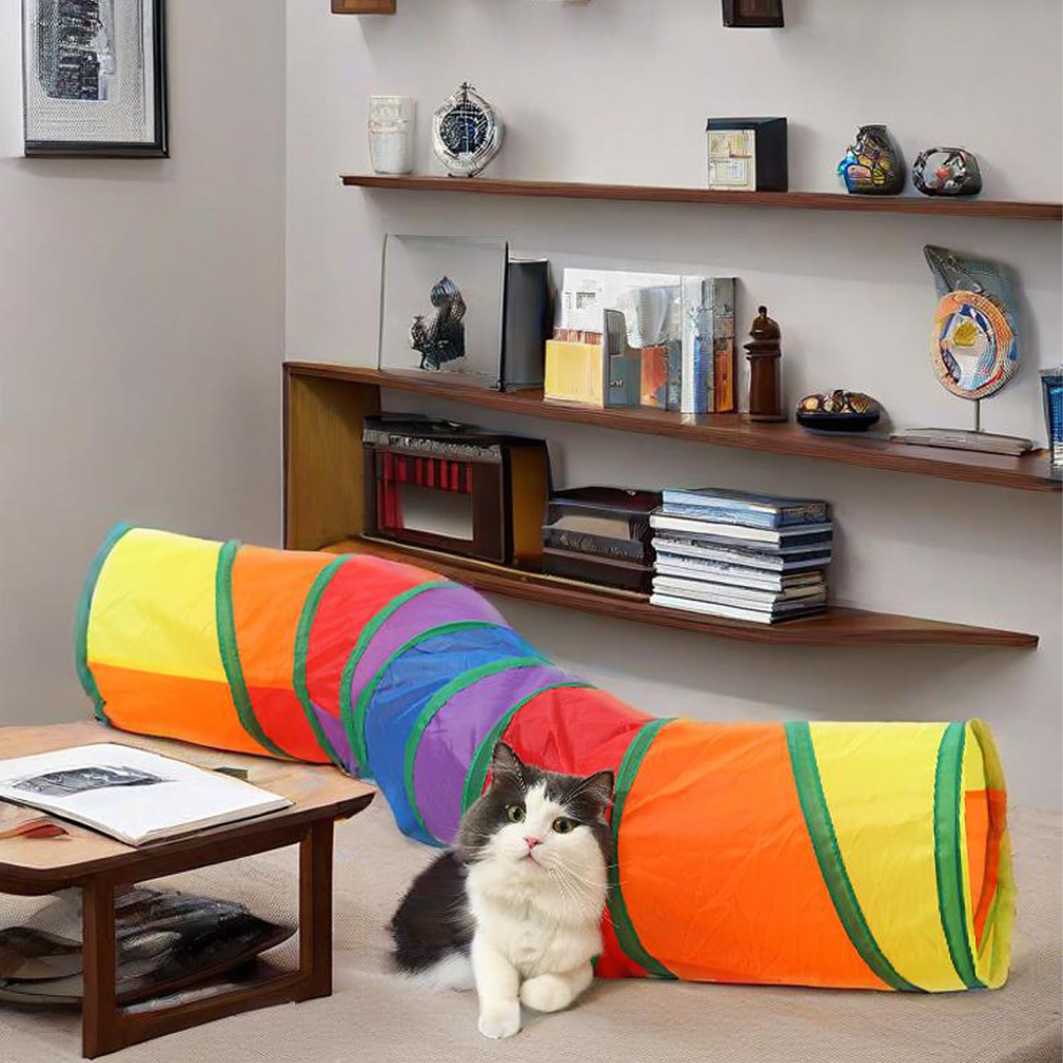 Tunnel de jeu pour chat arc-en-ciel, 16 cm, pliable, jouet interactif pour animal de compagnie