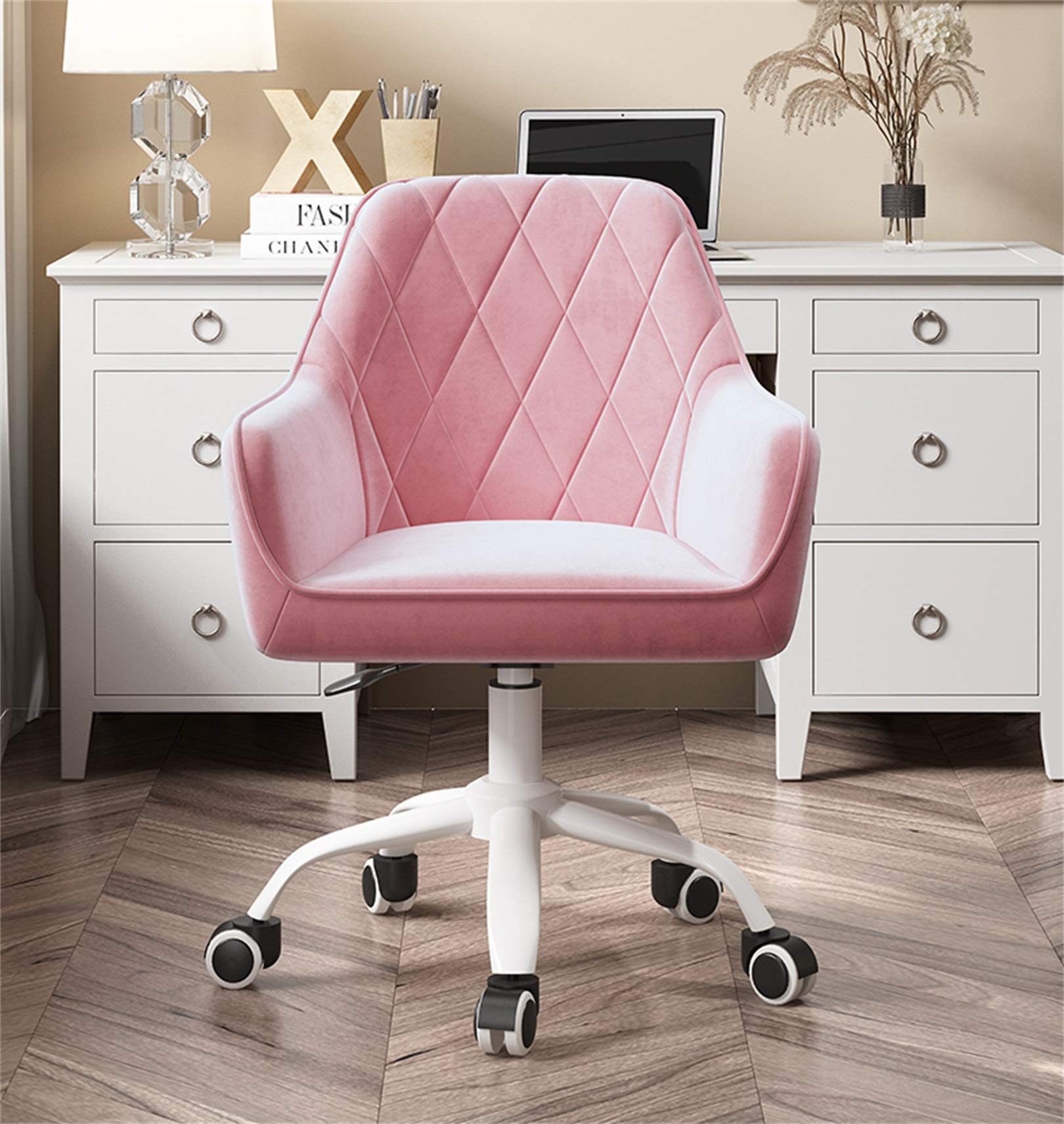 Hot Pink Pink Velvet Desk Chair With Wheels Gold Legs Blush Pink