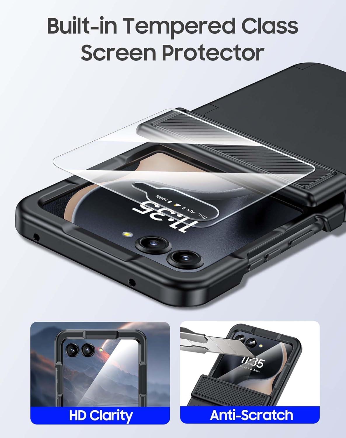 GooseBox for Motorola Razr 2025 Case Wallet RFID Card Holder&Hinge Protection&HD Screen Protector, Full Body Shockproof Cover for Motorola Razr 2025/Razr 2024(Black)
