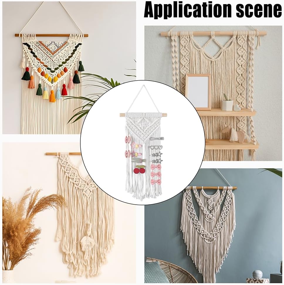 AHANDMAKER 3Pcs Macrame Hair Bow Holder Boho Wall Hair Clips Hanger Headband Storage Organizer Hanging Hairs Bow Organizer Tassels Bows Organizer Wall Hanging Decoration for Bedroom Living Room