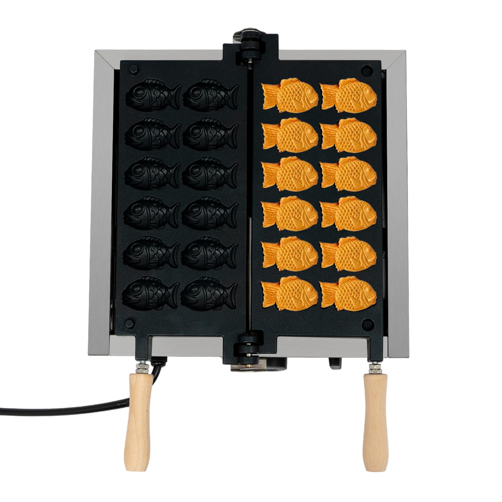 Commercial Mini Fish Shaped Waffle Maker W/ 12 Fish Shaped Holes, 1.8KW Waffle Making Machine, Easy to Adjust Temperature (122-572 ?) and Time (0-5 Minutes), for Roadside Stalls, Dessert Shops, Homes