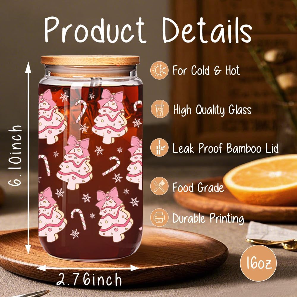 Funny Pink Christmas Cup Gift for Women Girls Friends - Christmas Tree Festive Coffee Cup, Xmas Trees Snowflake Santa Christmas Holiday Party Gifts for Soul Sisters Friend Daughter Adult-100 - Image 2