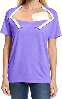 Chemo Port Shirts for Women Post Shoulder Surgery Recovery Shirts Snap Off Chemotherapy Short Sleeve Clothing