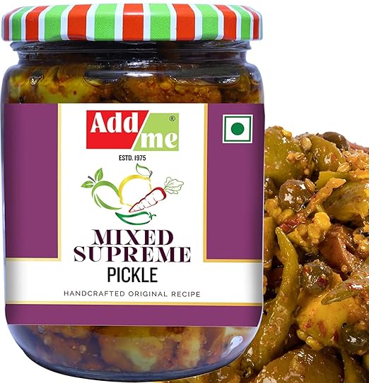 Add me Rajasthani Pickles Mix Achar Supreme Homemade 500 gm Aam Mango Chilli Lemon Carrot ker Ginger karonda lasoda Fruit Glass Pack